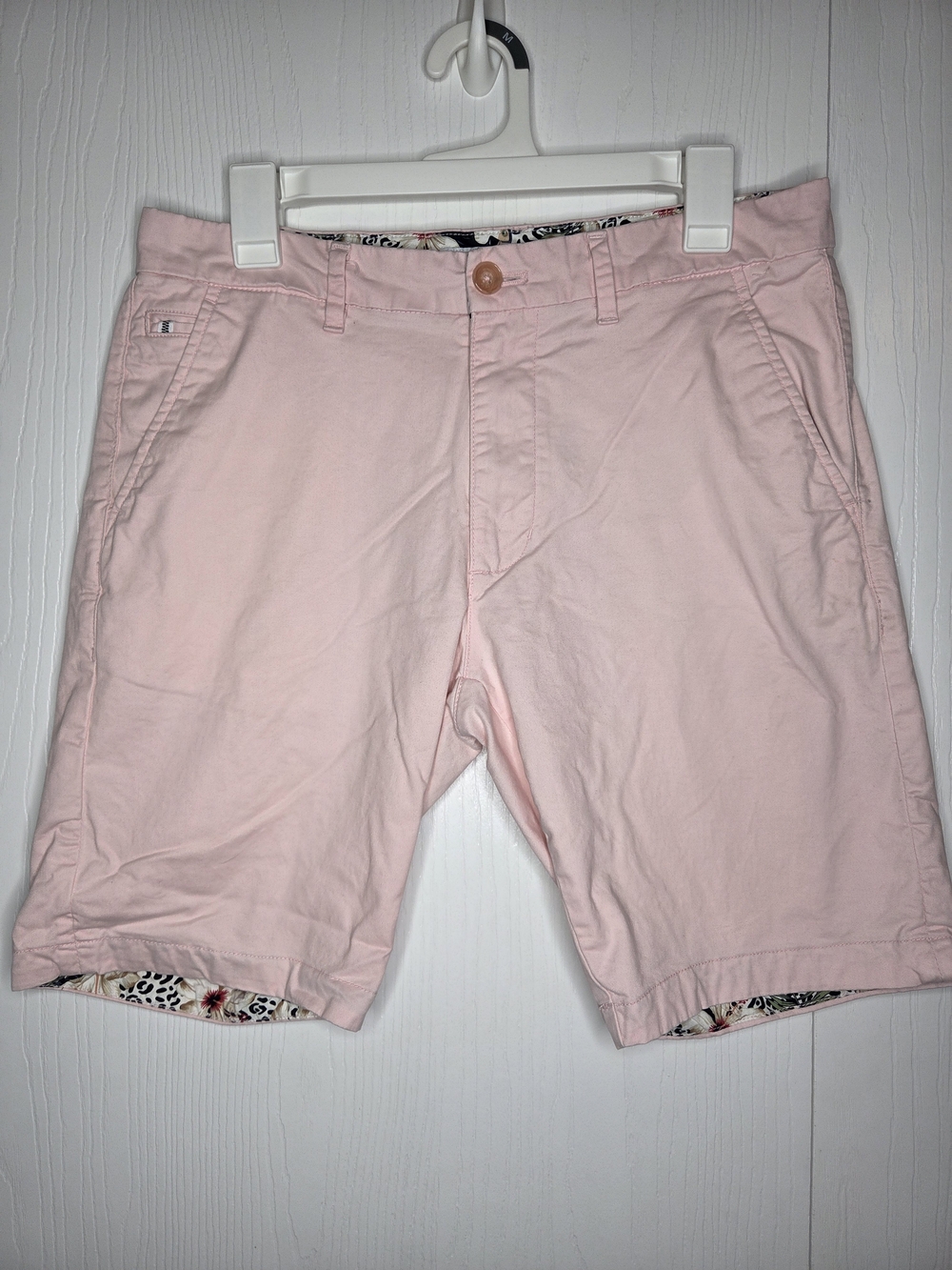 Denim & Flower Ricky Singh Men's Pale Pink Flat-Front Chino Preppy Shorts-32